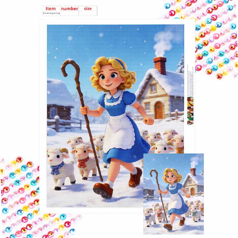 Disney Diamond Art Painting Kit Little Shepherdess 5D Diamond Painting Dot Art Home Wall Decor Round 20x30cm