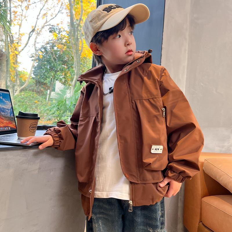 Boys' Outerwear, New Spring Clothing, Children's Spring Hooded Windbreaker Jacket, Big Children's Top, Stylish Spring and Autumn Fashion Trend