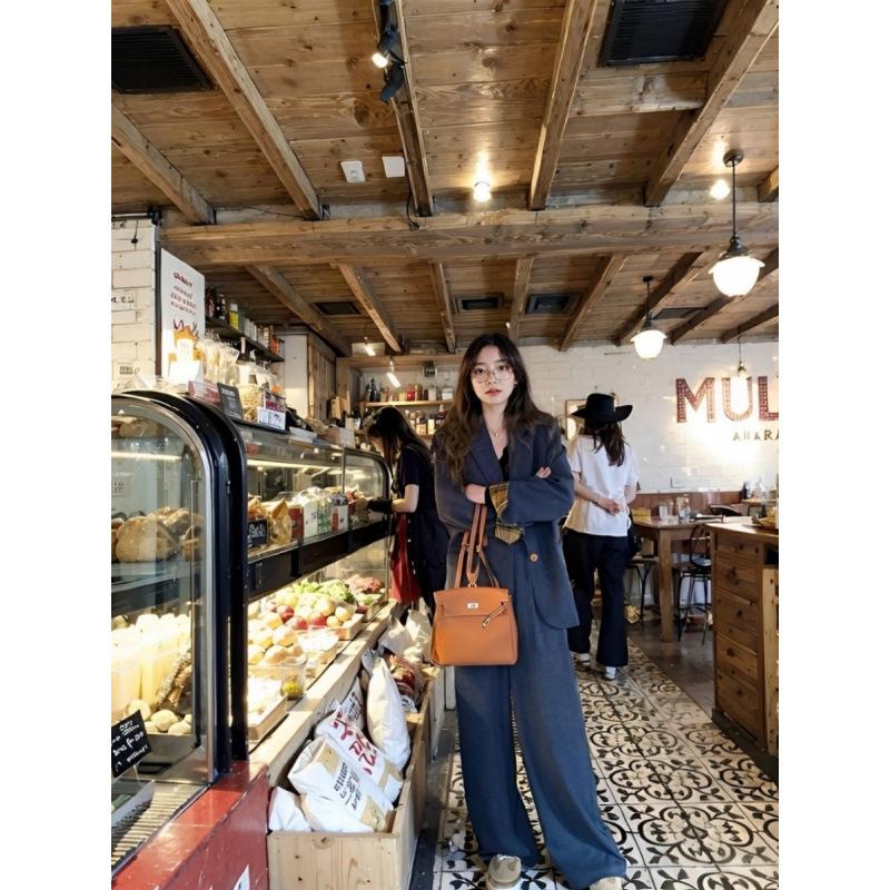2026 Spring & Autumn Old Money Style Two-Piece Set: Fashion Suit Jacket with Wide-Leg Pants