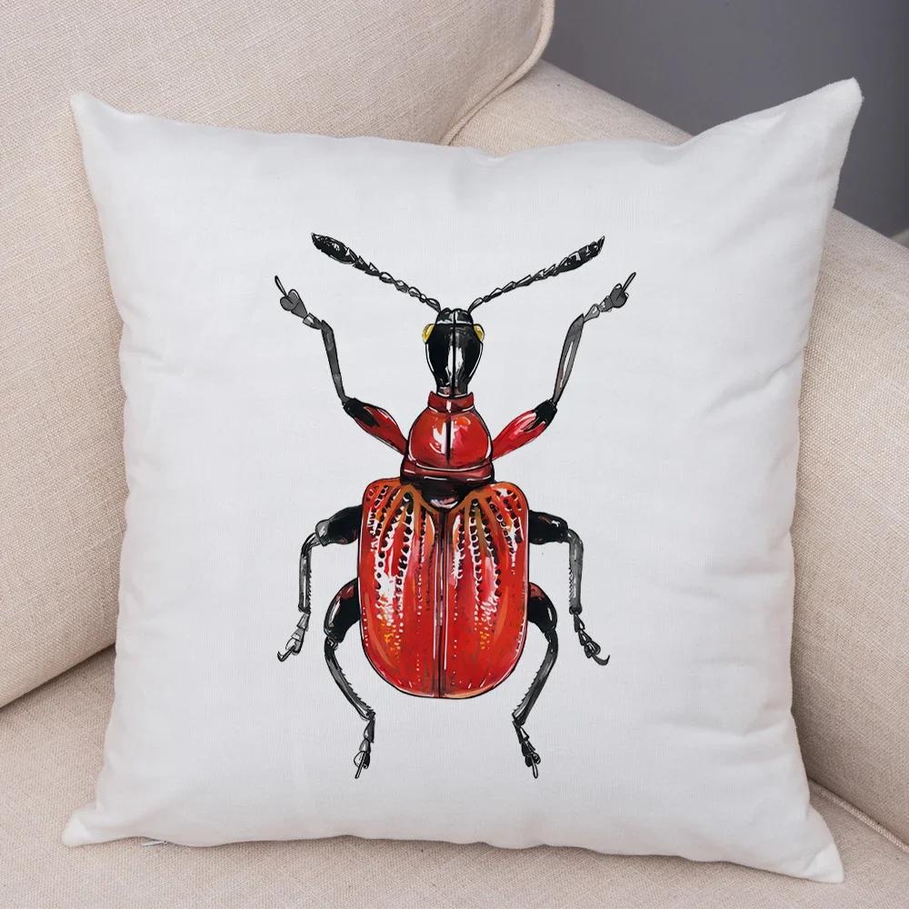 Insect Beetle Collection Pillow Case Both Sided Decor Cartoon Animal Print Cushion Cover Soft Plush Pillowcase for Sofa Home Car