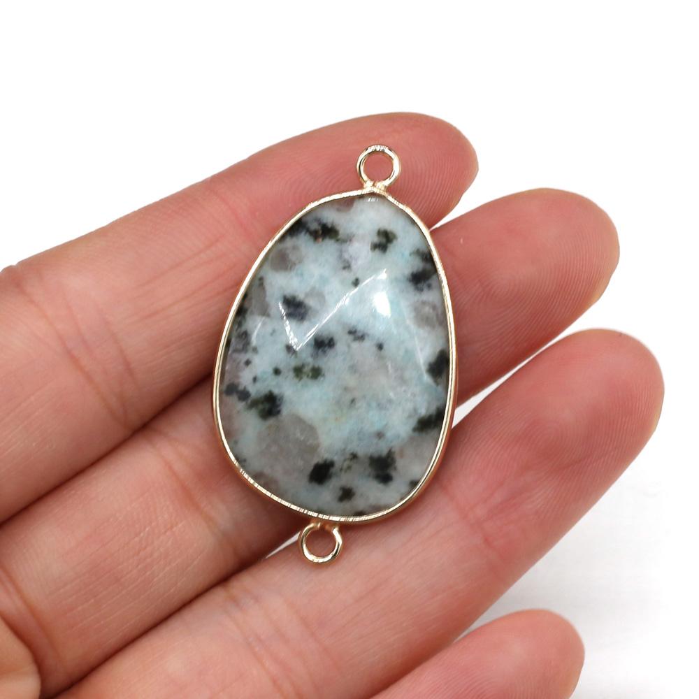 1Pc Faceted Water Drop Natural Stone Connector Pendant 22×38mm Golden Zinc Alloy Bezel Wrapped Double Loops Gemstone Link Charm For DIY Jewelry Making