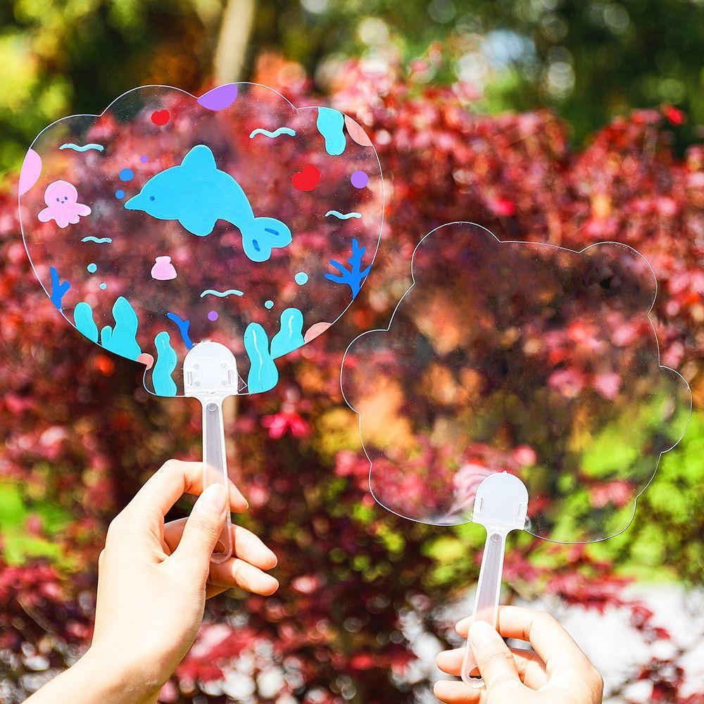 

Painting Painting Graffiti Transparent Fans Thicken Handheld Fan DIY Material Kids round