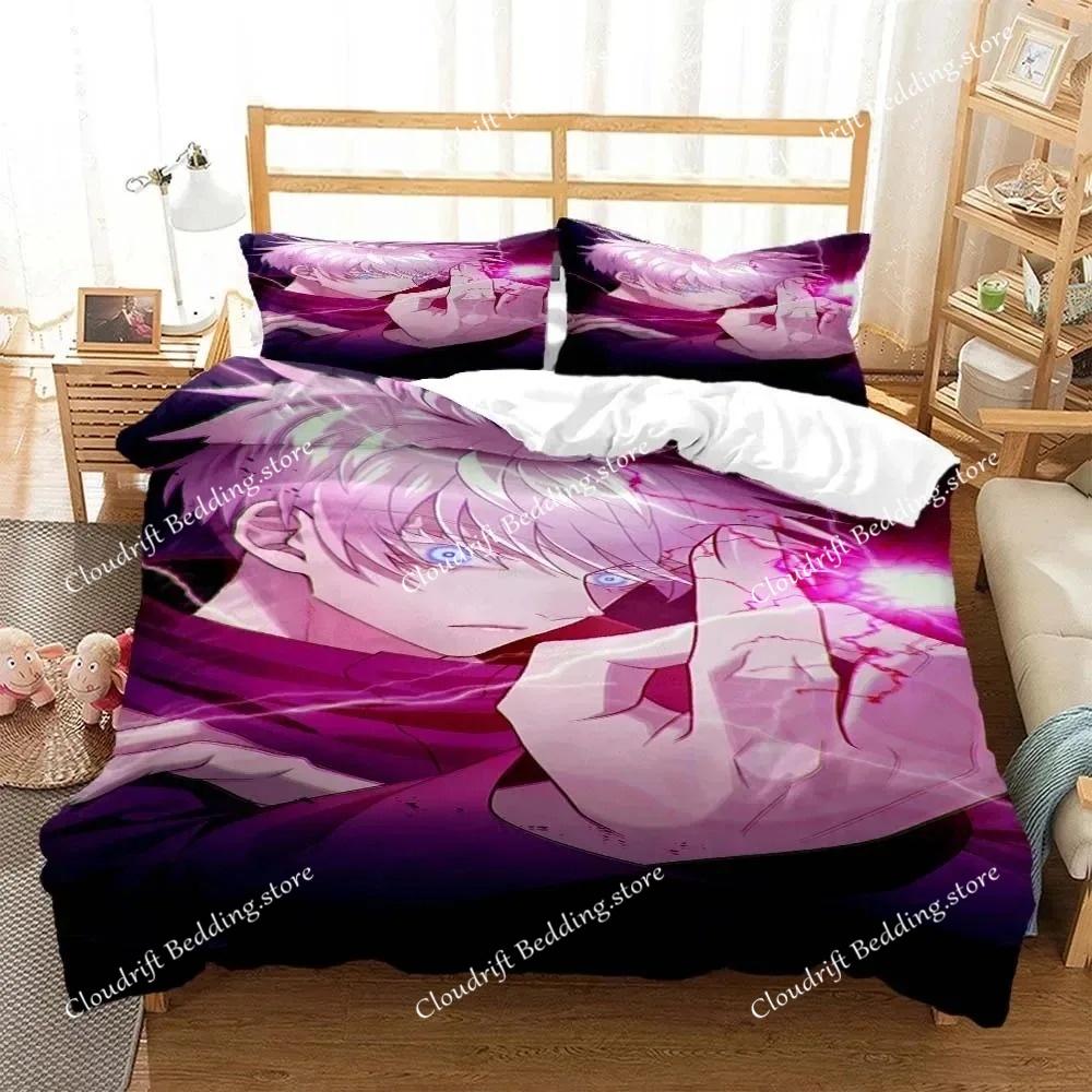 Conjunto de Cama Fashion Anime Jujutsu Gojo-S Impressão 3D Quarto Jovem Dormitório Capa de Edredom Macio e Confortável Vários Tamanhos