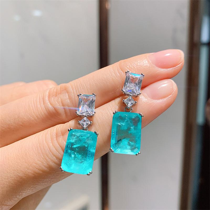 Shining Crystal Square Dangle Earrings High Quality Statement Design Elegant Temperament Brand Jewelry Fashion Earings