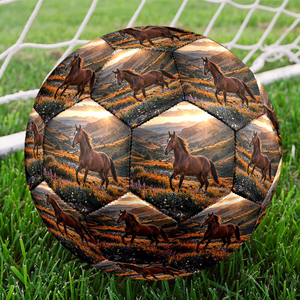 1pc Horse Wildflowers Theme Soccer Ball Football, Size 5, Lightweight PVC, Durable Outdoor Training Soccer Ball, Gift m61417