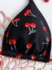 Cherry Print Lace-up Color Block Bikini Thong Set