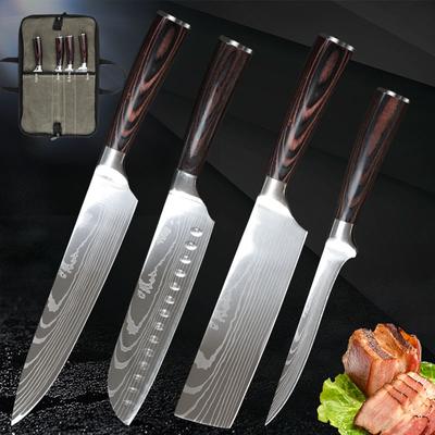 Damascus Pattern Kitchen Knife with Wooden Handle Chef's Knife Carving Knife Santoku Knife Fruit Knife Stainless Steel Kitchen Utensils Sets