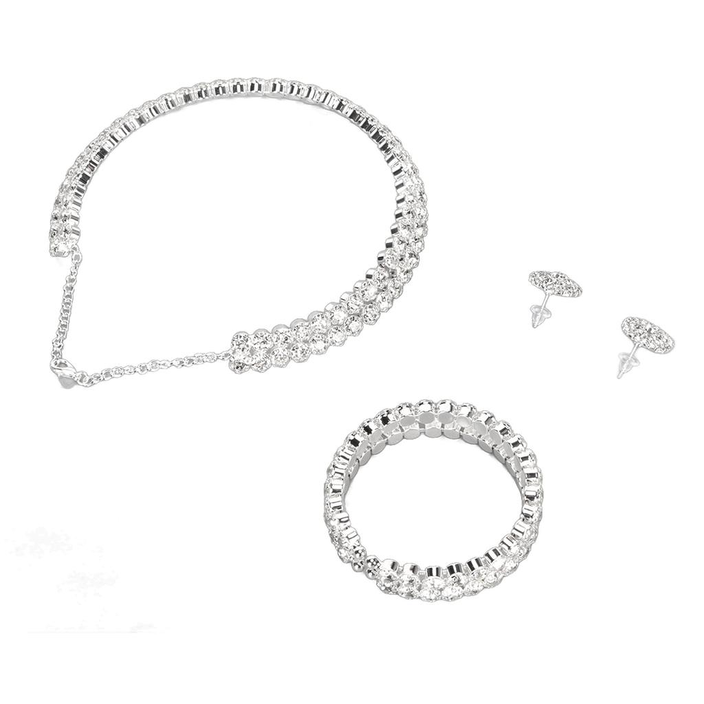 Bridal Jewelry Set Stylish Elegant Rhinestone Necklace Bracelet Earrings for Wedding Prom Engagement