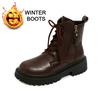 Women’s Winter Boots Casual Brown Short Motorcycle Boots Street Style Black Warm Ankle Boots with Fur Plus Size