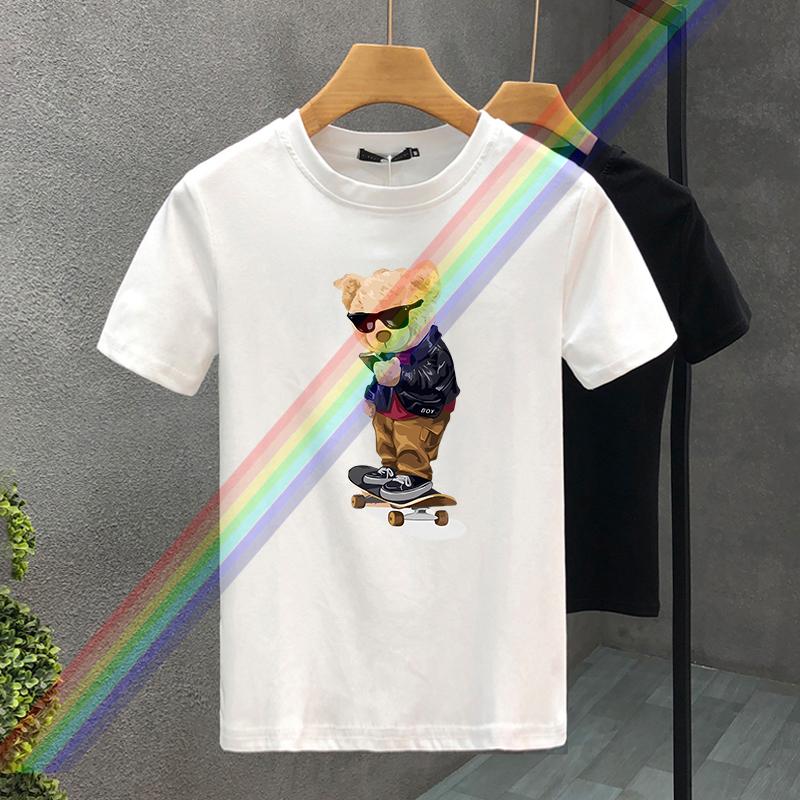 Fashion For Men's T-shirt High Quality 100% Cotton Skateboard Bear Print Summer Casual Cool Loose O-Neck T-Shirt Male Tops 2yk
