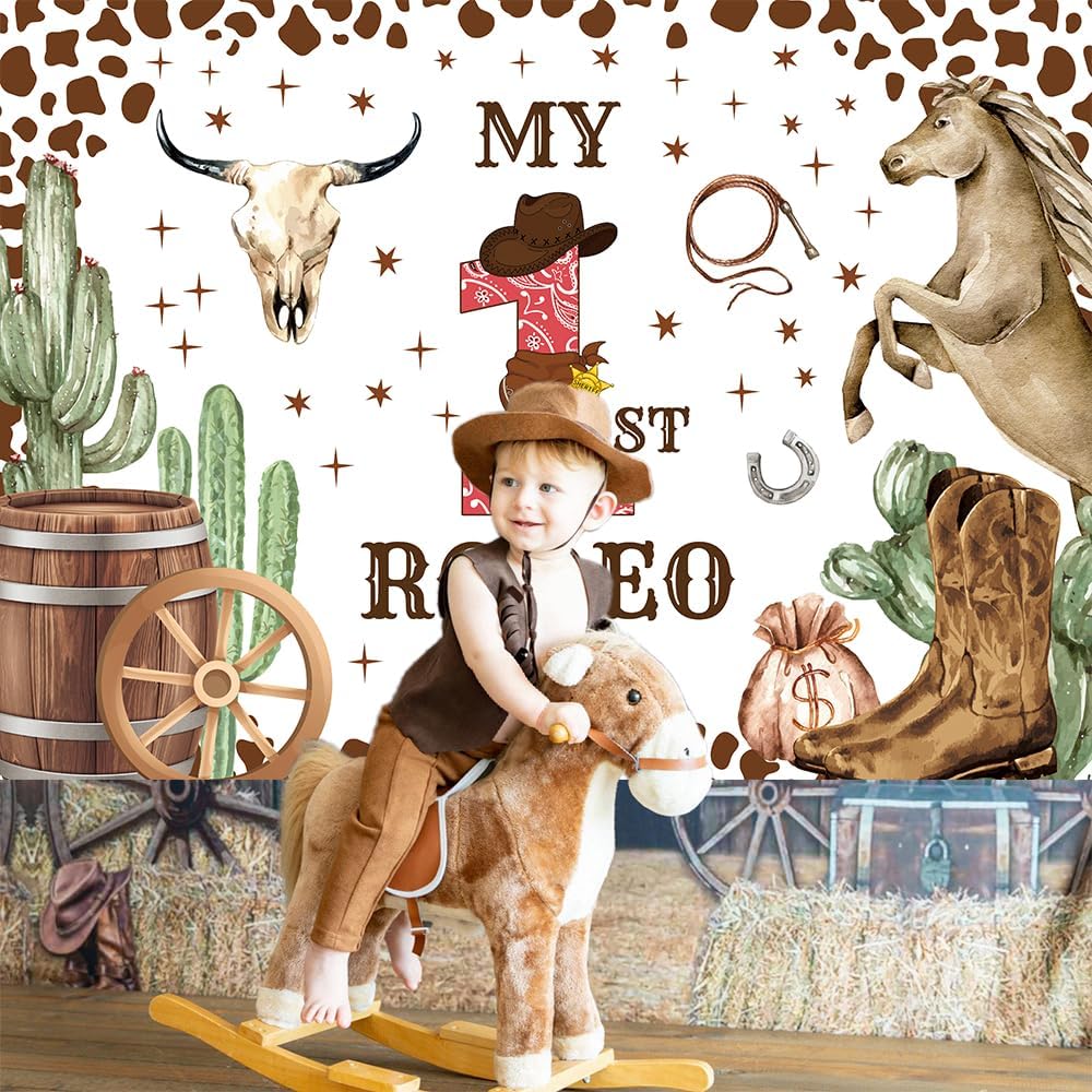 My First Rodeo Cow Print Baby Backdrop - 7x5ft, Perfect for Birthday and Cowboy Party Supplies