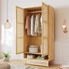 Wardrobe with Hanging Rail, Rattan Net, Living Room, with Folding Back, Chipboard + PE Rattan, Natural Color