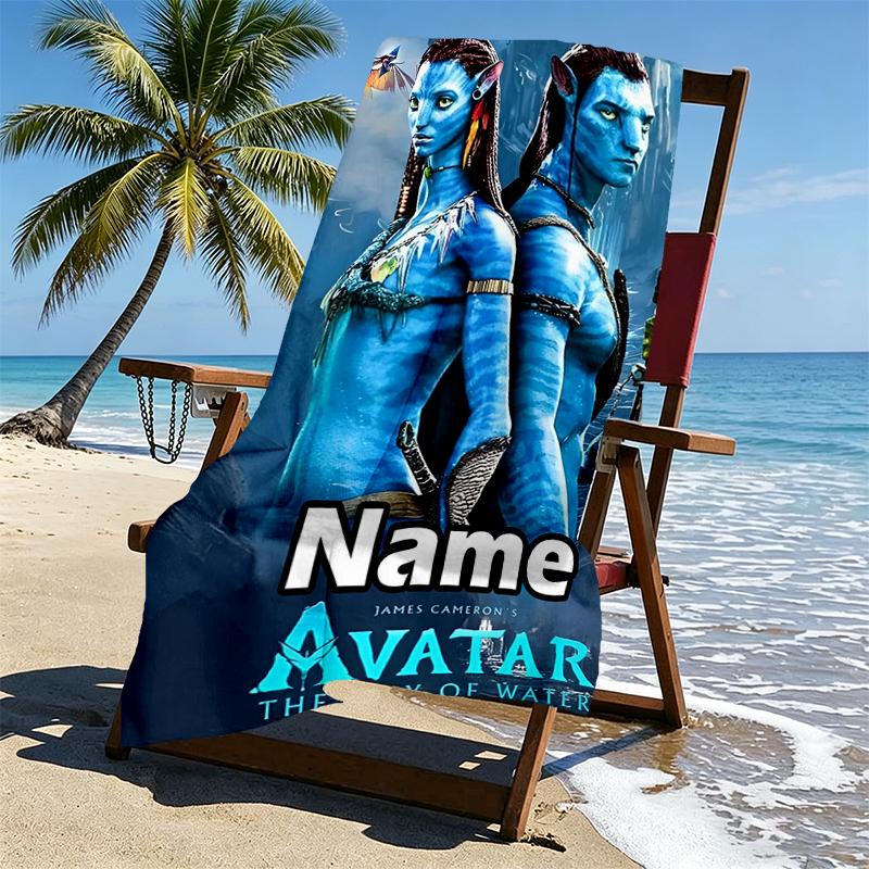 Custom Name Personalized Avatar Print Beach Towel, for Trip Camping Beach Party Home Decor, Birthday Gift for Family & Friends