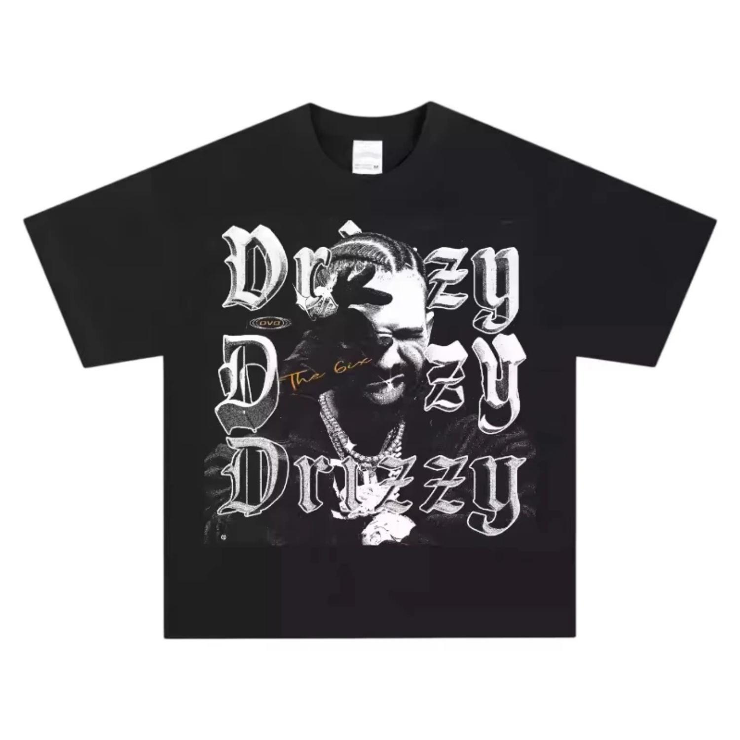 

Drake Drizzy T-Shirt Unisex Gothic Hip Hop Graphic Print Pure Cotton Crew Neck High Street Fashion Tops for All Seasons Rap Fans S чёрный
