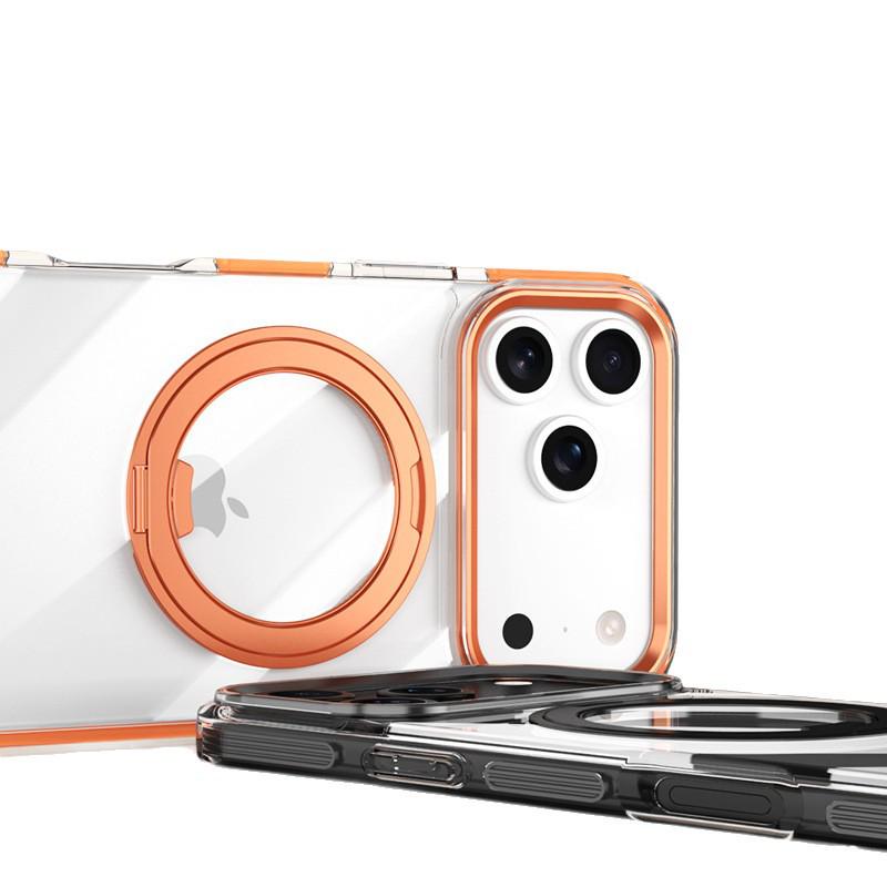 iPhone 17 Pro Max Case: Dual-Color Frame with 360-Degree Gear Bracket, Transparent Design