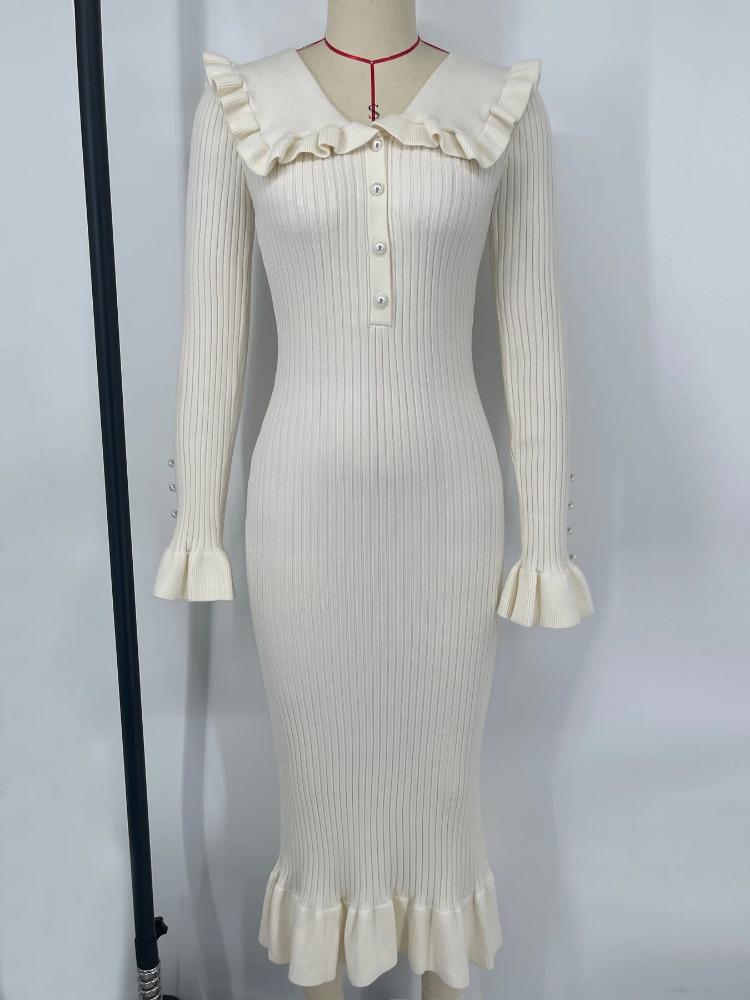 Hohe Taille Rüschen Maxi Kleider Für Frauen Gestrickte Schlanke Lange Kleid frauen Vintage Kleid Frau Retro Elegante