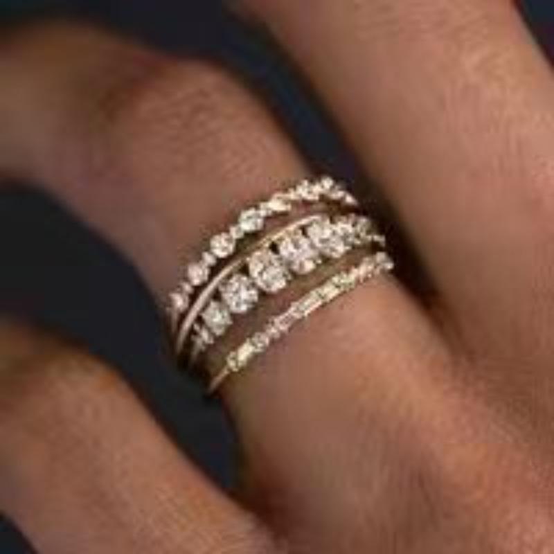 Simple Small Fresh Copper Zircon Ring Three-Piece Fashionable Personalized Ring
