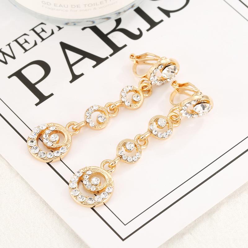 Vergoldete mondförmige Strass-Ohrringe, lange Ohrringe, keine durchbohrten Ohrclips, für Damen, Party-Ohrstulpen-Schmuck