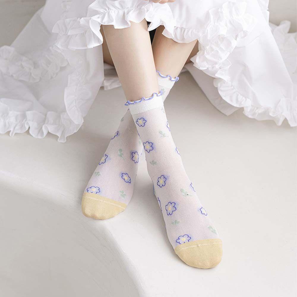 

Милая сладкая новинка корейские женские носки Harajuku Fungus Edge из стеклянного шелка, носки из чулочно-носочной ткани, сетка