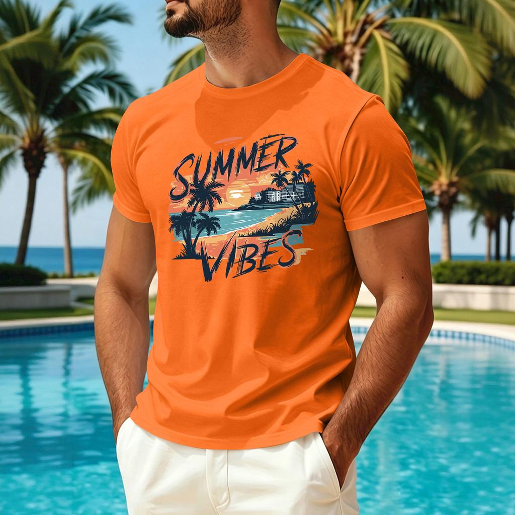 Men’s Summer Short Sleeve Crew Neck Ice Silk T Shirt with Hawaiian Print Casual Sun Protection Quick Dry Top