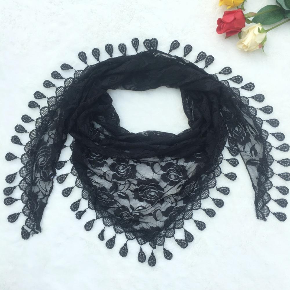 Elegant Floral Embroidery Embroidery Lace Veil Lace Tassels Chapel Hijab Scarf Floral Pattern Floral Hair Wrap Catholic чёрный
