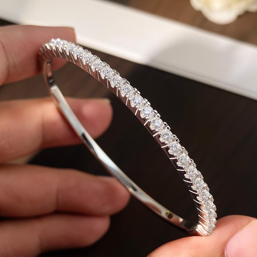 KNOBSPIN Moissanit Armreifen für Damen Alle 2,5 mm D VVS1 Labor Diamant Armbänder 925 Silber Armband Hochzeits Geburtstagsgeschenk