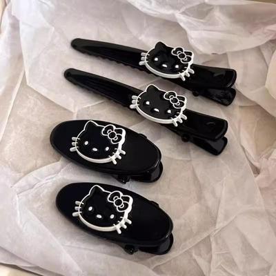 Presilhas de Cabelo Estilo Coreano Gato Preto com Franja Bico de Pato - Acessórios de Cabelo Femininos Fofos de Alta Qualidade