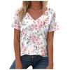 Zomerse casual en modieuze V-hals T-shirt met korte mouwen en patroon voor dames. Losse en casual stijl, geschikt voor dames om te dragen.