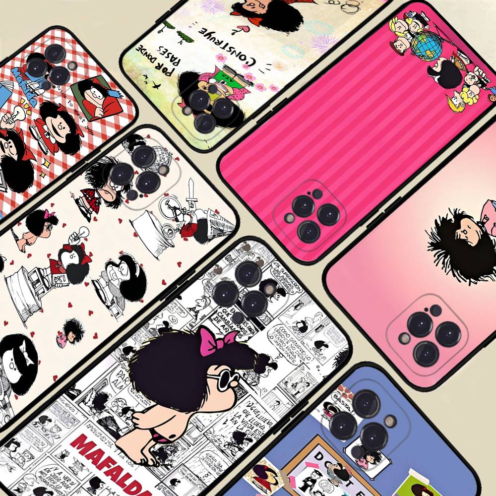 Hot Mafalda Phone Case For iPhone 16 15 14 13 12 Mini 11 Pro XS Max X XR SE 6 7 8 Plus Soft Silicone Cover