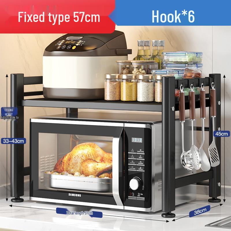Two-Layer Telescopic Carbon Steel Microwave Oven Rack for Countertop Storage