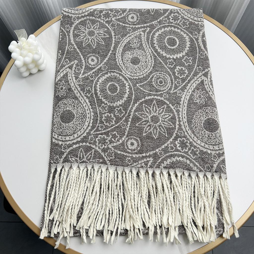 New Autumn and Winter Scarf with Cashew Flower Warm Large Shawl Imitation Cashmere Long Tassel Scarf