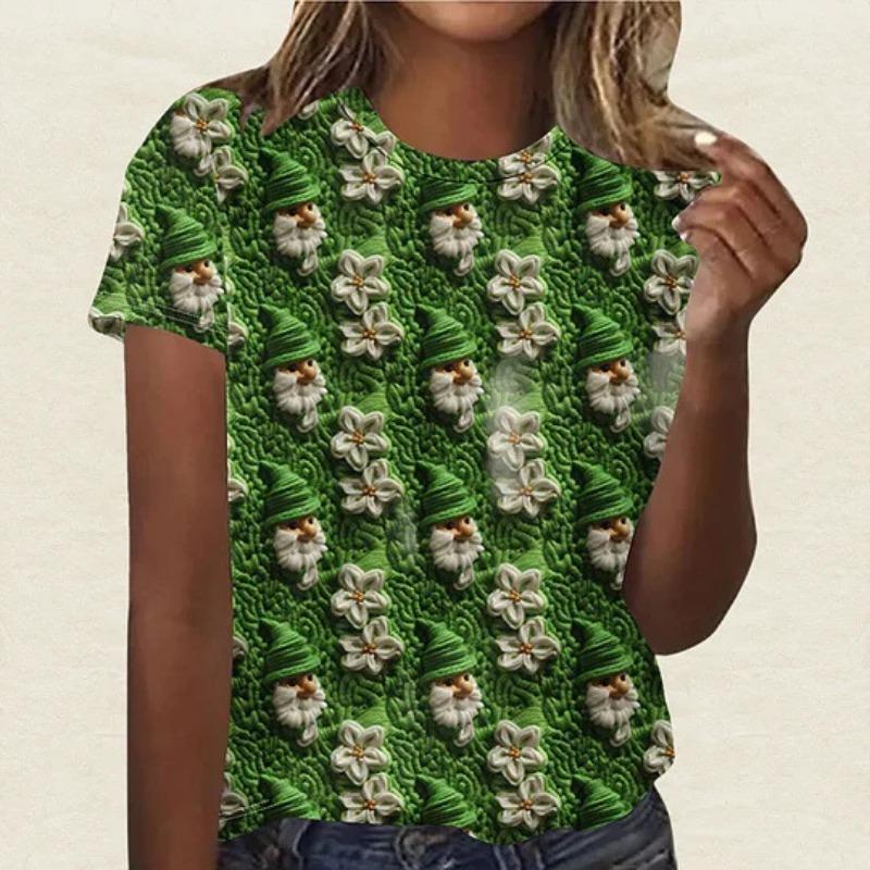Summer Round Neck 3D St. Patrick's Day Print Top Fashionable Casual Short Sleeved Women's T-shirts