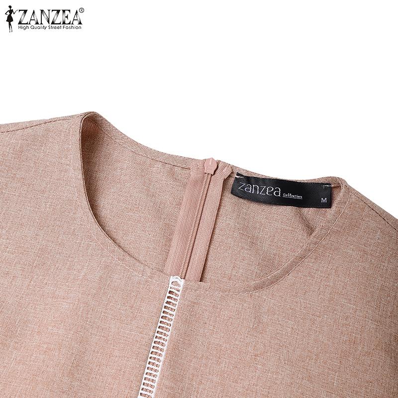 ZANZEA Dámské ležérní letní šaty s krátkým rukávem a kulatým výstřihem s plisováním