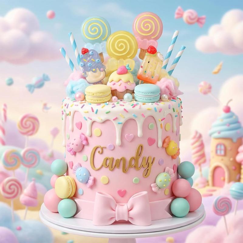 22Pcs Cake Toppers Set Candy Ice Cream Theme Decorations Kids Birthday Party Cupcake Toppers Cake Toppers Set Dessert Decor New