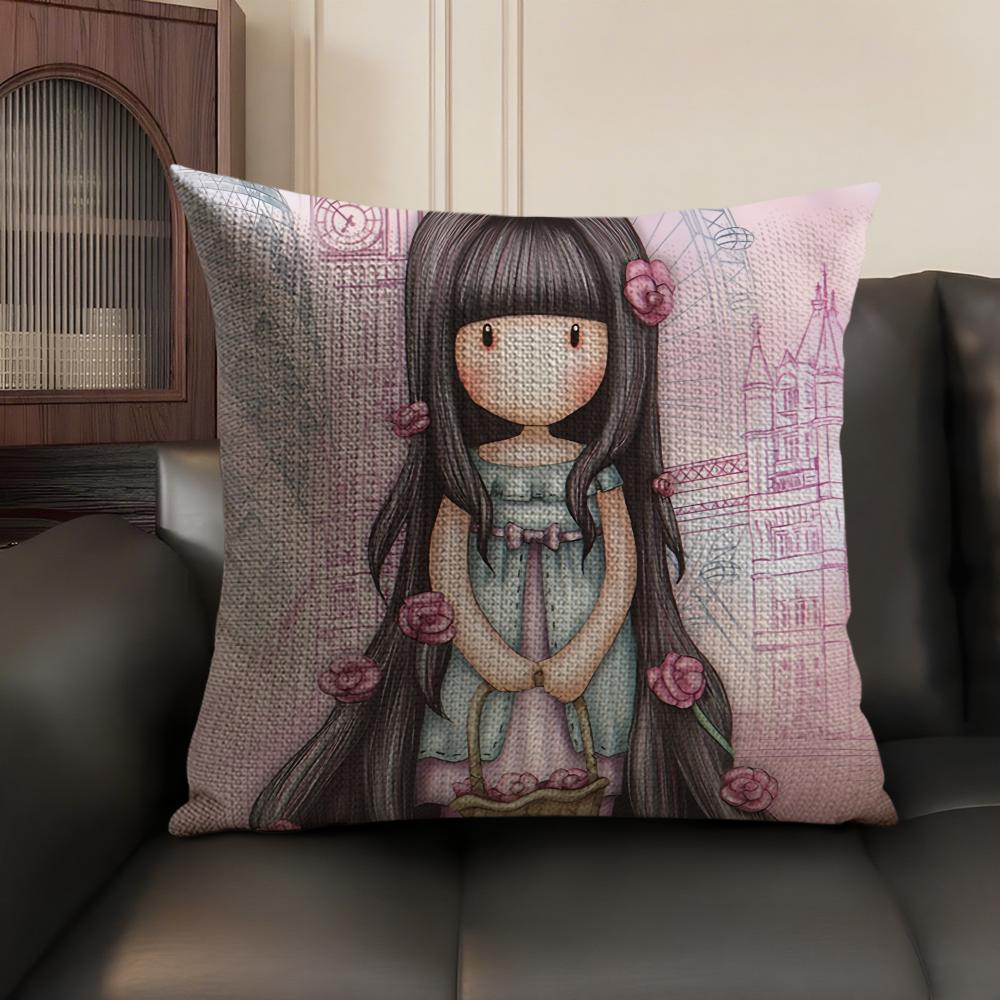 Cartoon SSantoro Gorjuss Cushion Cover Natural Linen Organic Fabric DoubleSided Printing Sofa Home Decor Gift Pillow Case