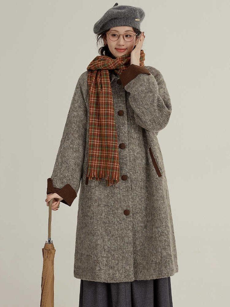 

Autumn Winter Women Oat Color French Vintage Elegant Overcoat Preppy Style Harajuku Patchwork Design Korea Chic Button Coat Female Outfits XL сірий
