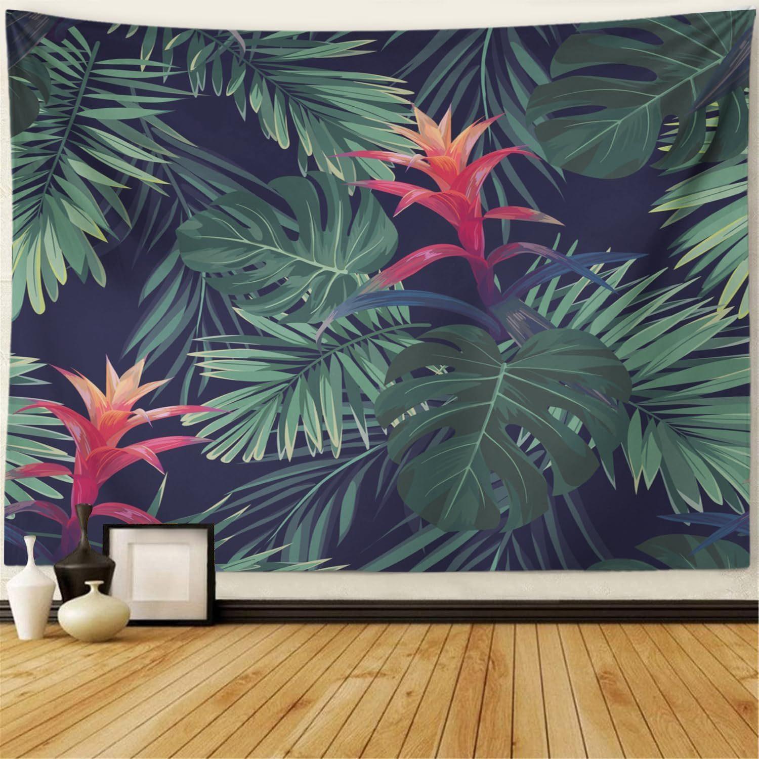 

Home Fashion Tropical Forest Wall Tapestry - Green Monstera And Royal Palm Leaves Pattern, Indoor Polyester Wall Hanging 40X60CM