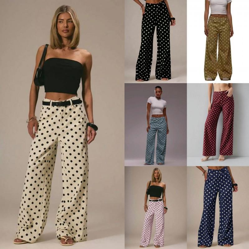 Polka Dot Loose Fit Mid-Rise Straight Leg Denim Jeans Women Comfortable Casual Style