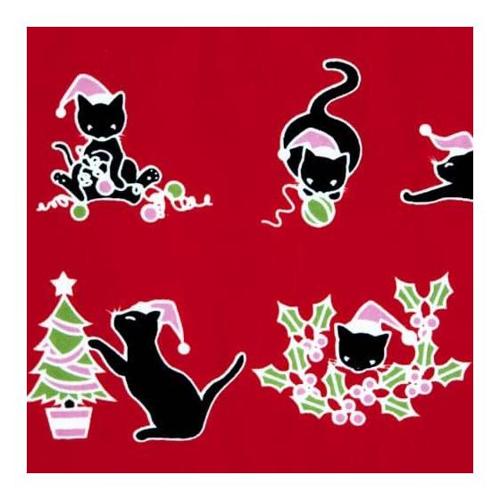 Somen Anbo Tenugui "Cat's Christmas" Hand-dyed 100% Cotton Tokkaoka Made In Japan 35cm X 100cm Cats Spending Christmas Day, Boots, Gift Boxes,