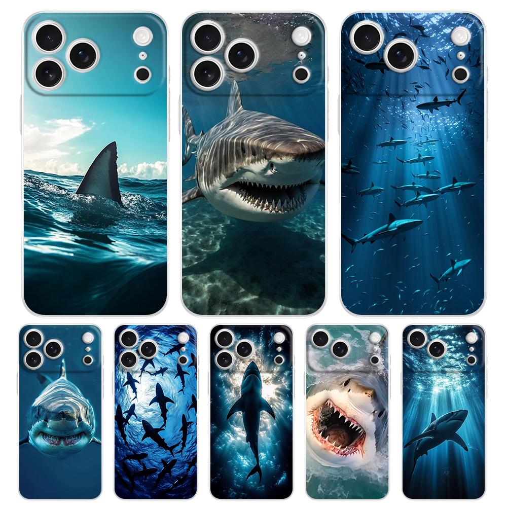Soft Clear TPU Phone Case For iPhone 17 Air 16E 16 11 15 14 Pro MAX 12 13 7 8 Plus SE Easter Cover Fullback Protection Shark