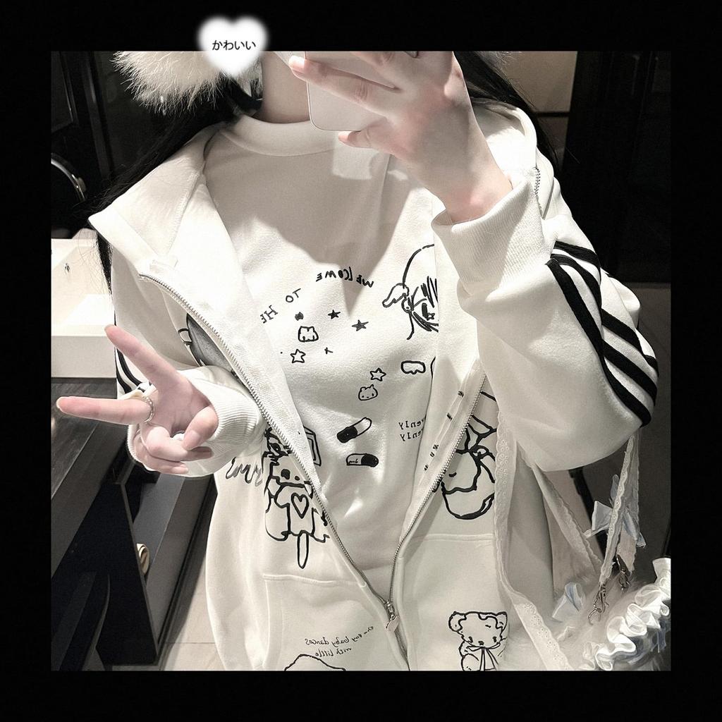 Jundakara Hoodie with a Sickly Cute Colorway and Cute Long Sleeve Subculture Perfect for and Women's Zip-Up Print. Sweatshirt. Style, Y2K, Shibuya,