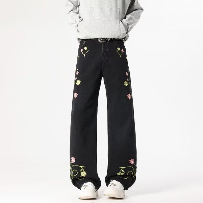 High Street Jeans Men's Autumn Retro Embroidered Jeans Men's New Men's Casual Pants