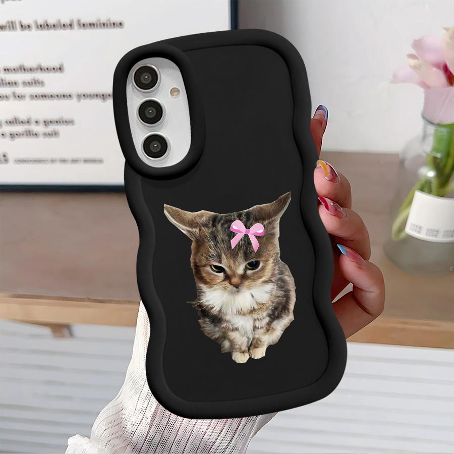 Case for Samsung Galaxy A11 A13 A16 A52 A14 A15 A21s A12 Soft Phone Cover A03 A04 A05 A23 A22 A33 A53 A06 Angry Cat Bow