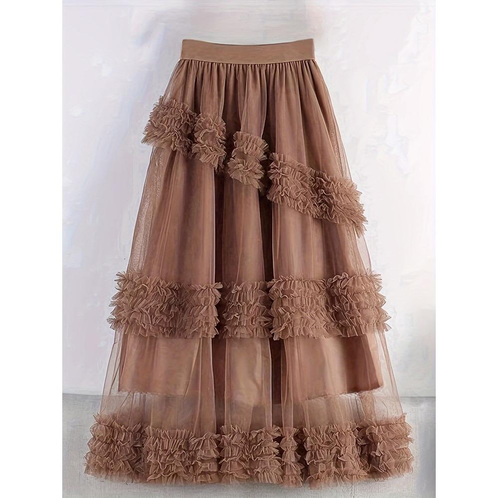 

Женская длинная юбка из сетки Cake с большой юбкой А-силуэта и юбкой-полусолнце 2XL темно-коричневого