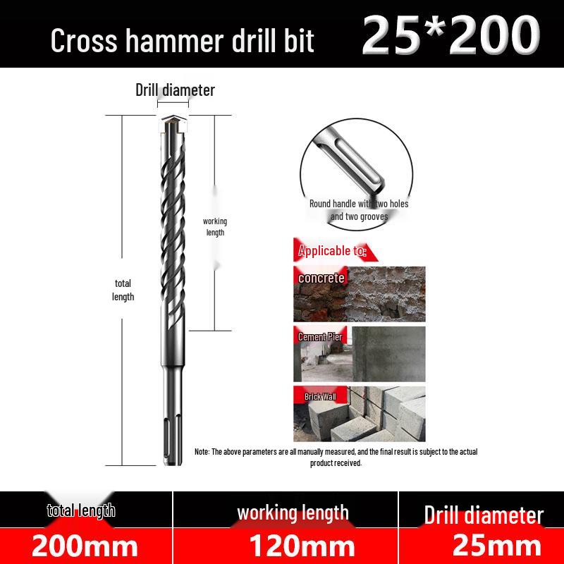 Four-Flute Extended Rotary Hammer Drill Bit for Concrete and Cement with Square Shank