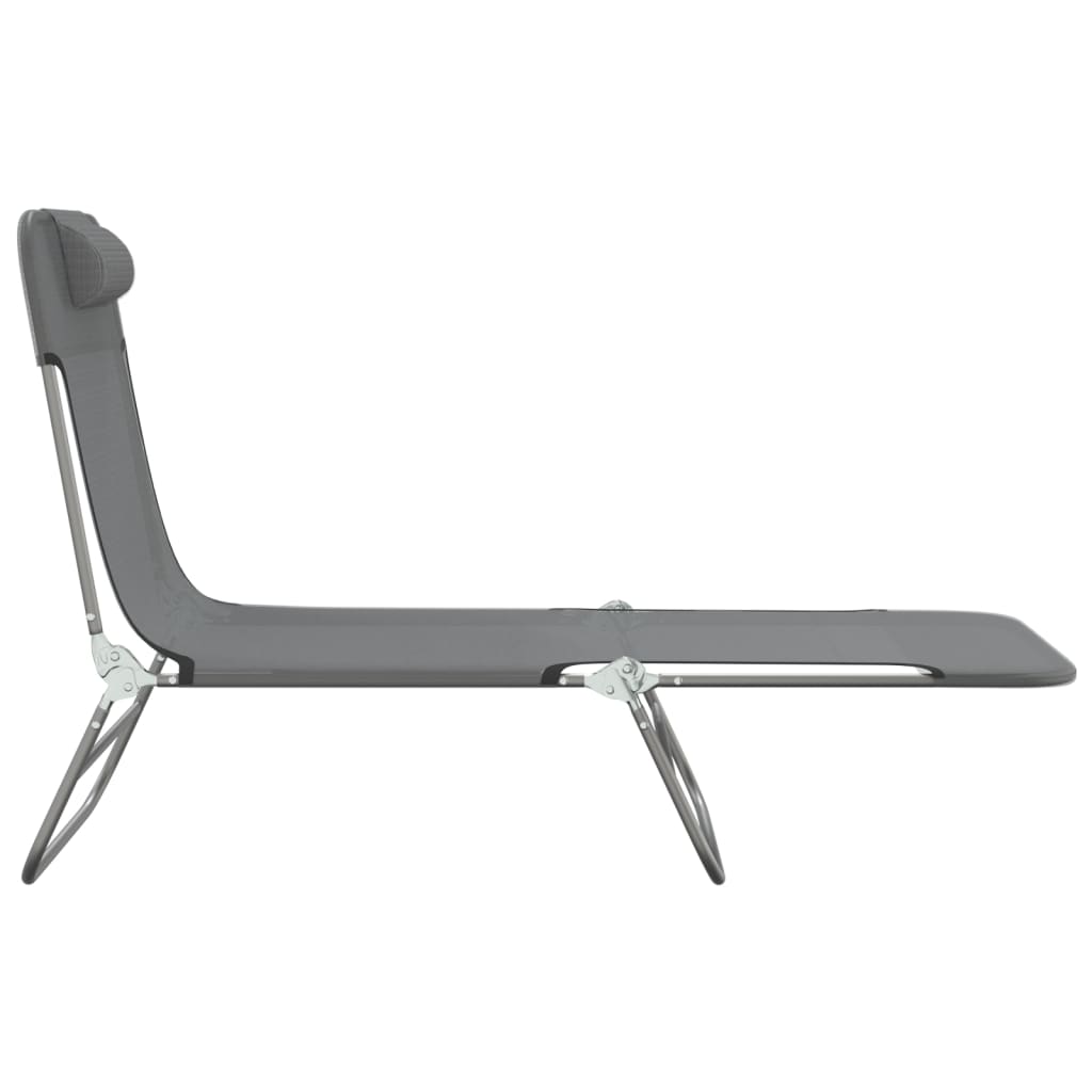 Vidaxl Folding Sun Loungers, 2 Pcs, Grey, Textilene And Steel
