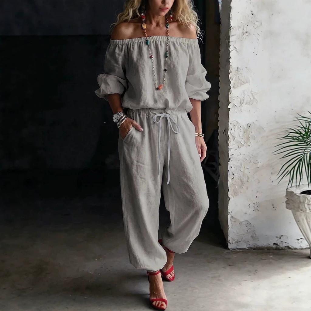 Minimalist Womens Casual Jumpsuit With Tiefront Top For Spring Fashion