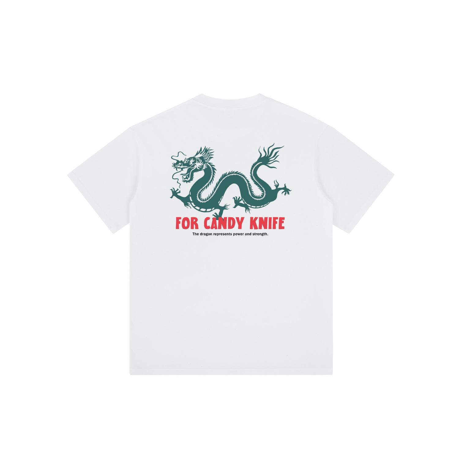 

Unisex Oversized White T-Shirt with Retro Flying Dragon Print 3XL