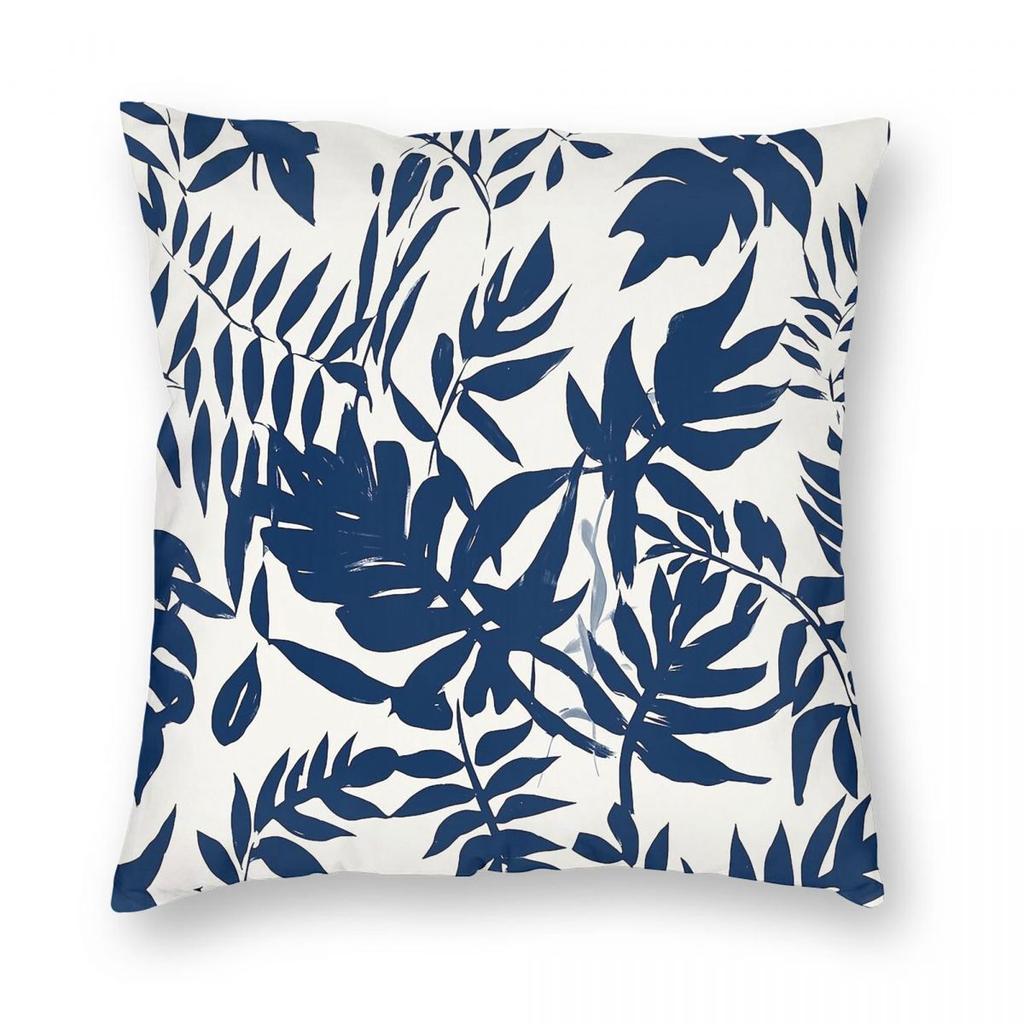 Boho Blue Indigo Leaves Pillowcase Polyester Linen Velvet Printed Zip Decorative Throw Pillow Case Car Cushion Cover