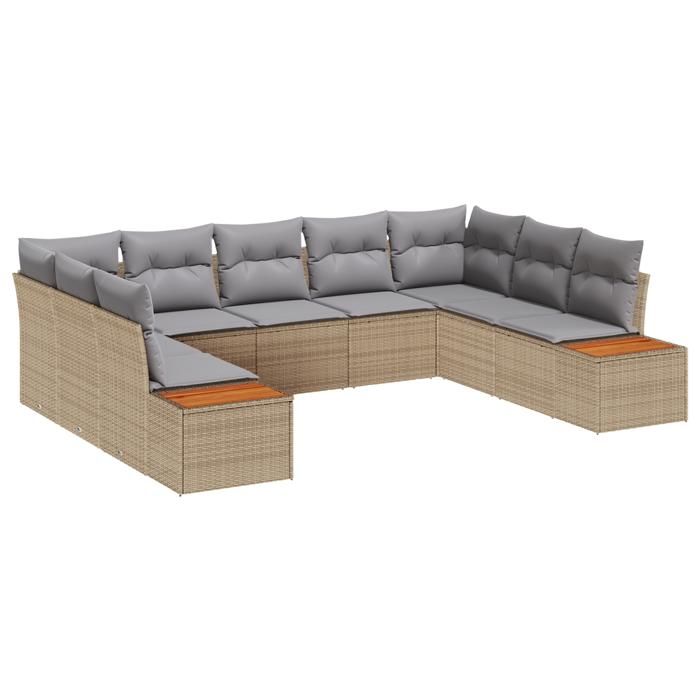 VidaXL Ensemble de canapé de jardin 9 pièces avec coussins en rotin poly beige acacia 3348166